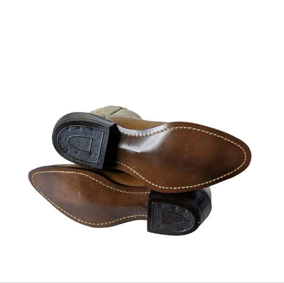 Vintage 70s Acme Cowboy Western Boots Brown & Tan Flower Stitched NEW Size 6 - Picture 5 of 9